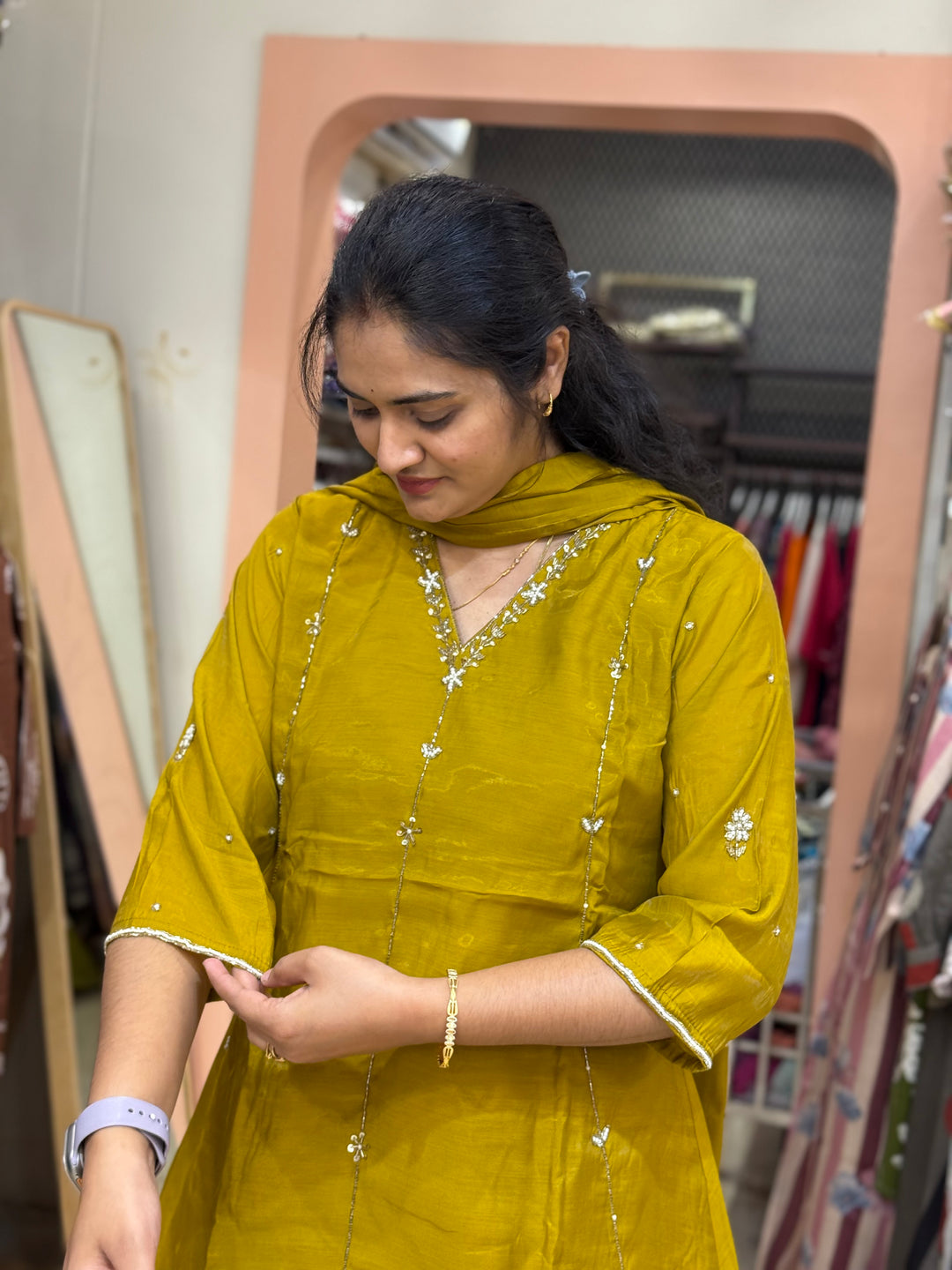 Mul Chanderi Silk 3 Pc Kurta Set | Party Wear| R138