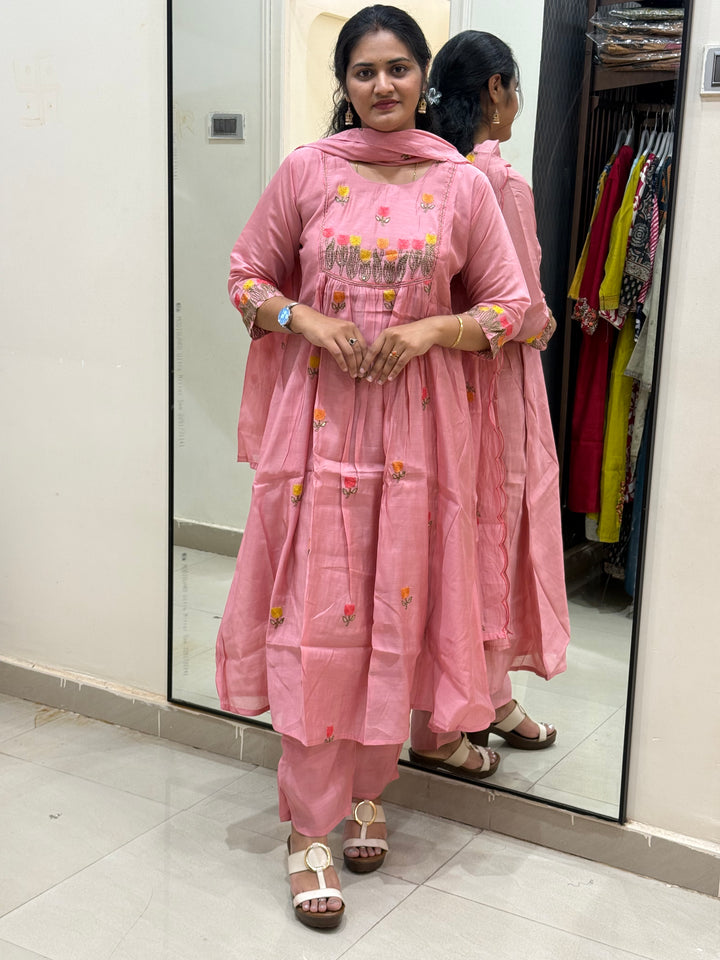 Mul Chanderi Embroidery Collection – Elegant Flare Pattern | R179