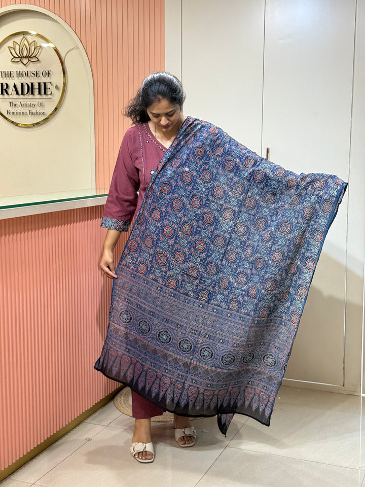 Khadi Cotton Collection With Ajrakh Print Dupatta | R210