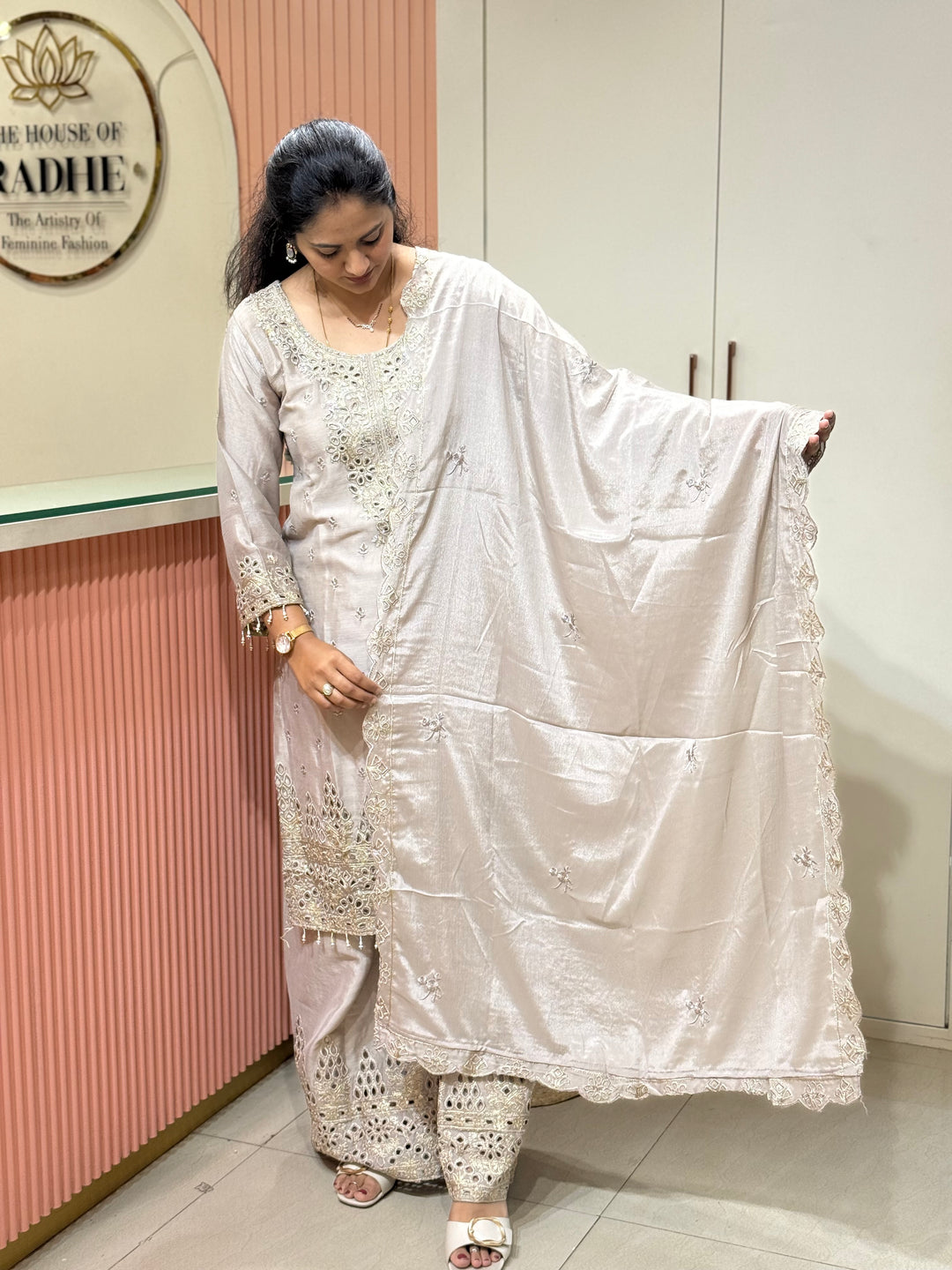 Pure Tissue Silk Collection with Beautiful Work ( flare Plazo) | R148