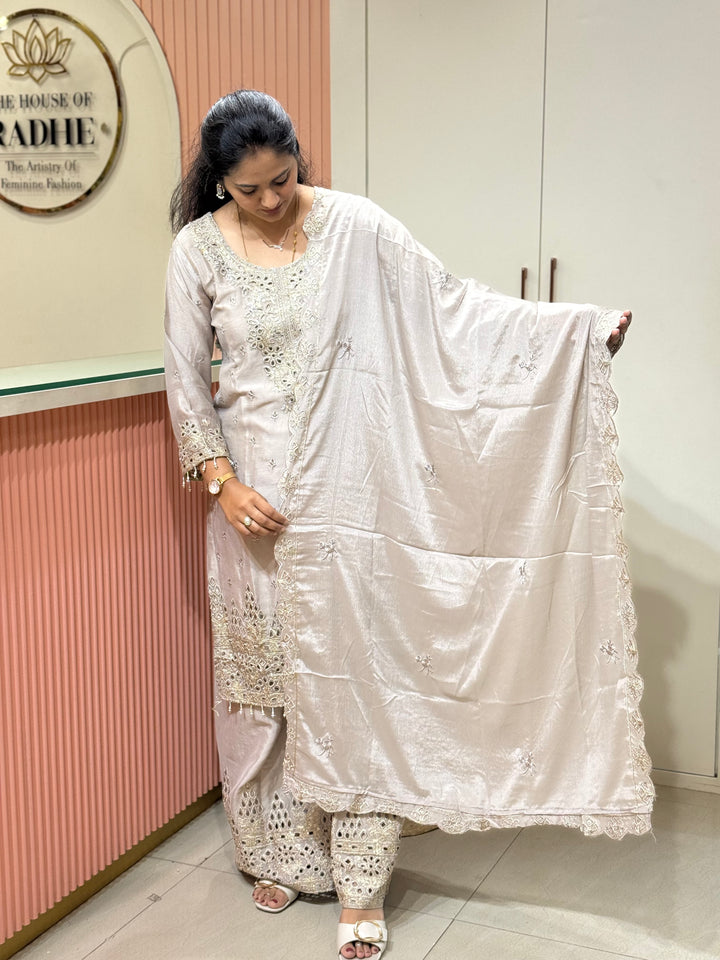 Pure Tissue Silk Collection with Beautiful Work ( flare Plazo) | R148