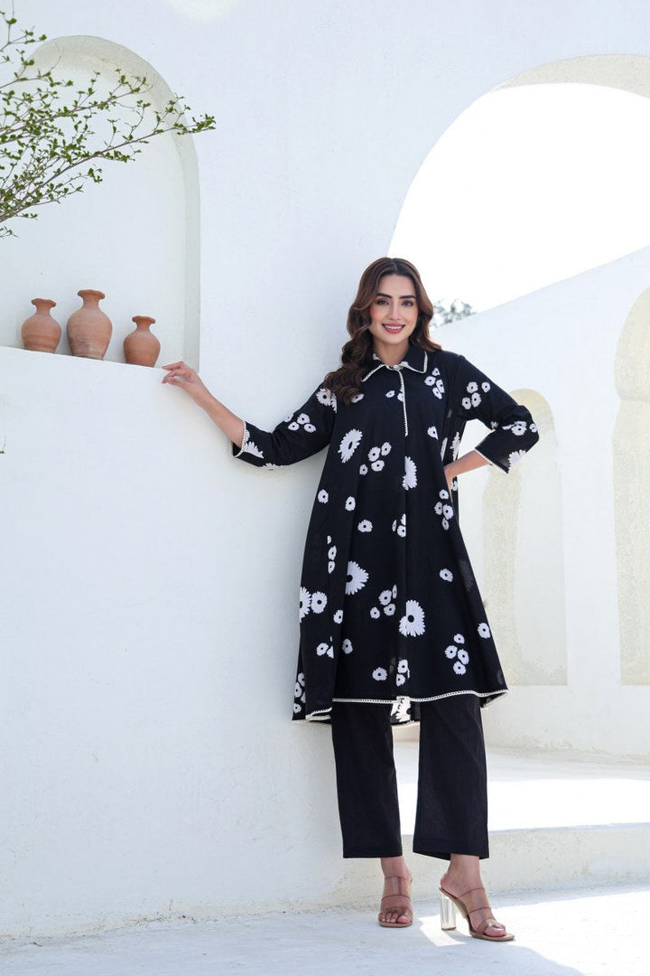 Summer Special | Black Bloom A-Line Cotton Co-Ord ( RADHE16 )