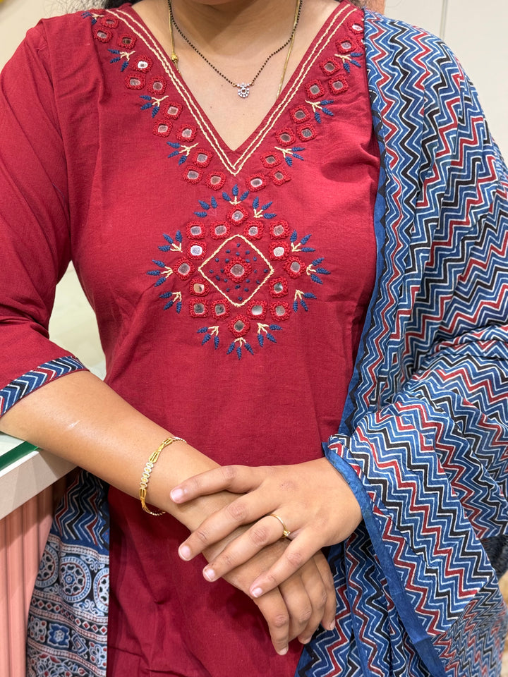 Cotton Collection with Real Mirror Work (Ajrakh Print Dupatta) | R210