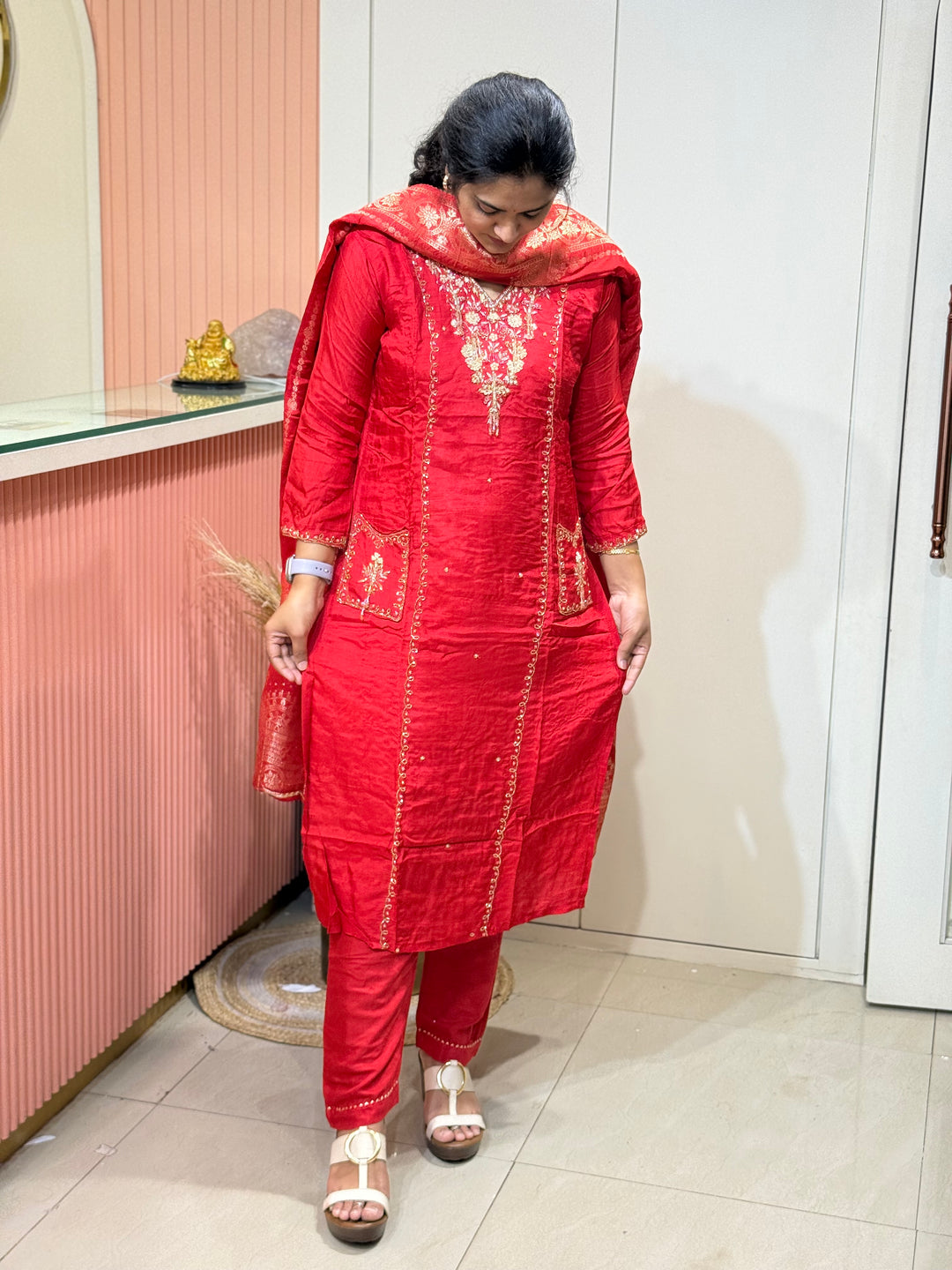 Premium Dola Silk 3 Pc Sets – Handwork Collection | R141