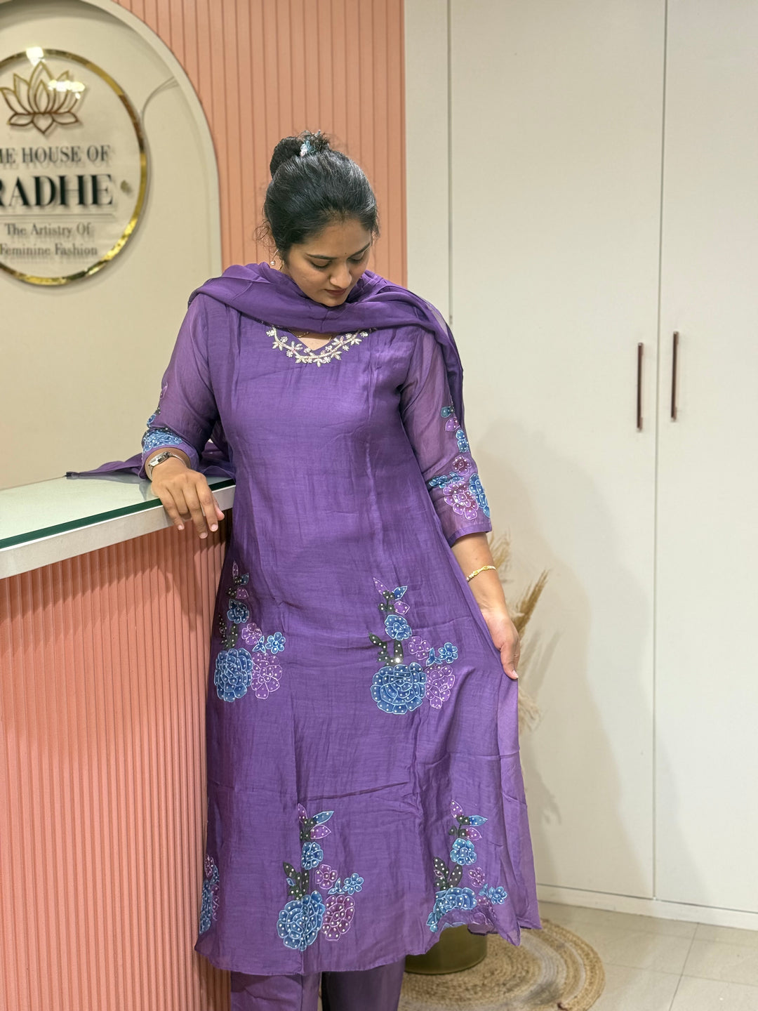 Pure Banarasi Mul Chanderi 3 Pcs Kurti set | R218