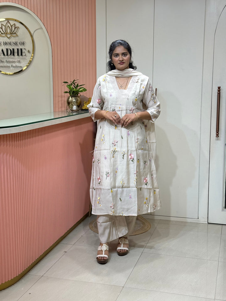 Mul Chanderi with Beautiful Embroidery work(Cotton Lining )| R179