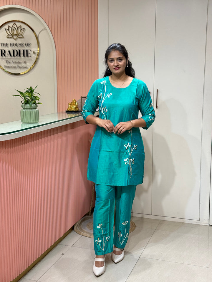 Co-Ord Set Collection with Beautiful Embroidery Design in Top and Bottom | R137