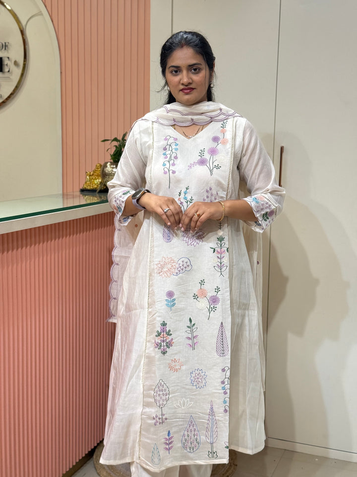 Coral Mul Chanderi Collection with Embroidery work | R179