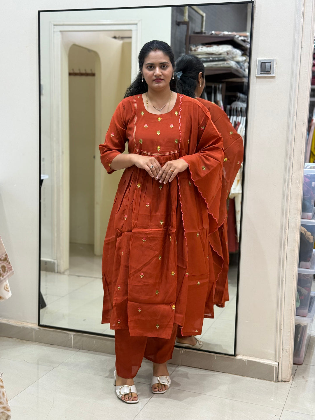 Mul Chanderi with cute Embroidery work | R208