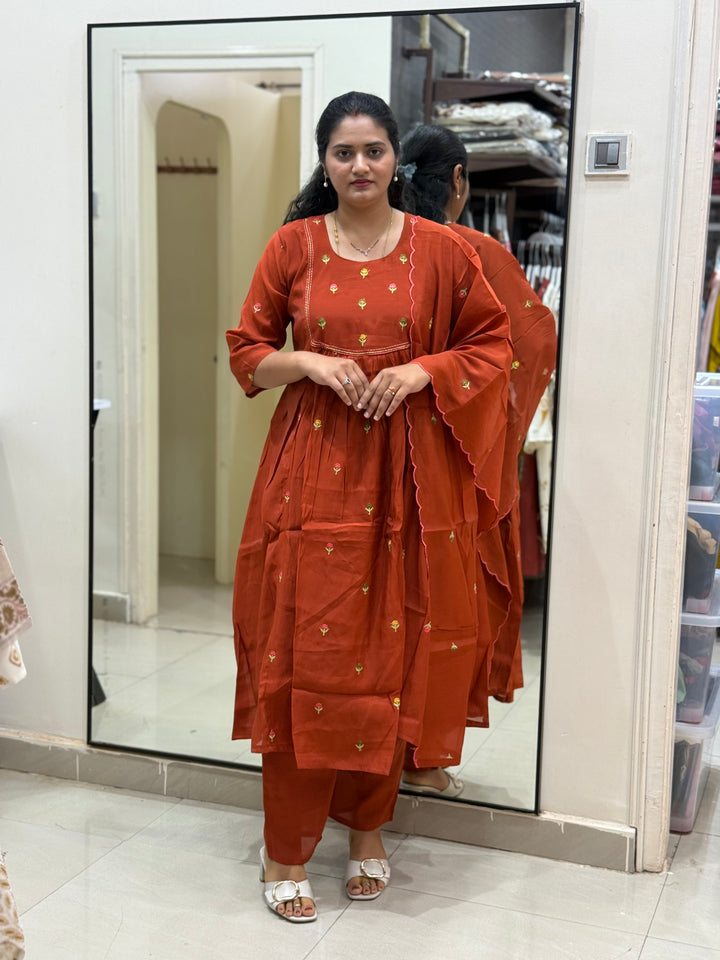 Mul Chanderi with cute Embroidery work | R208