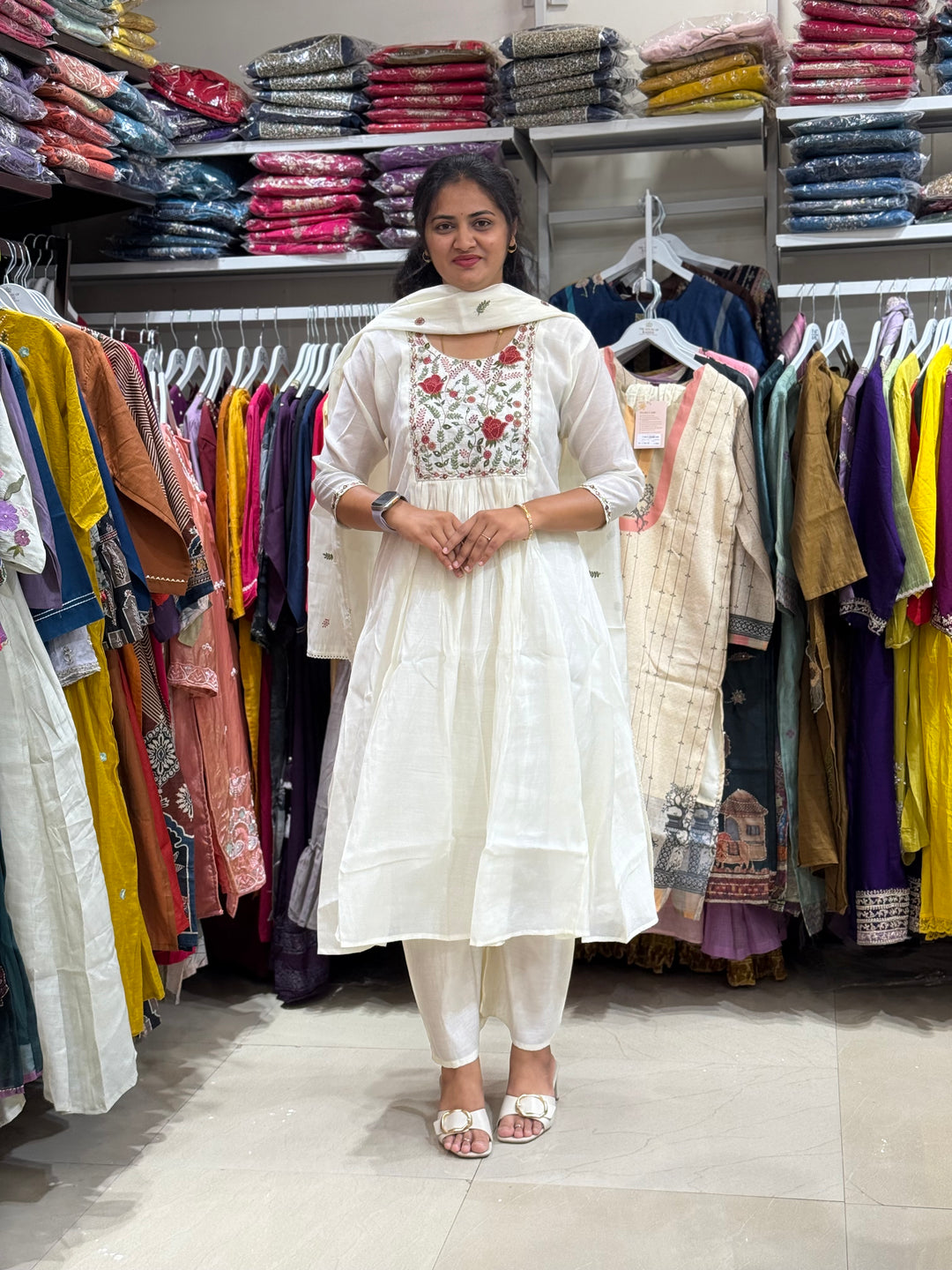 Mul Chanderi with Embroidery work at yoke part | Cotton Lining Available | R138