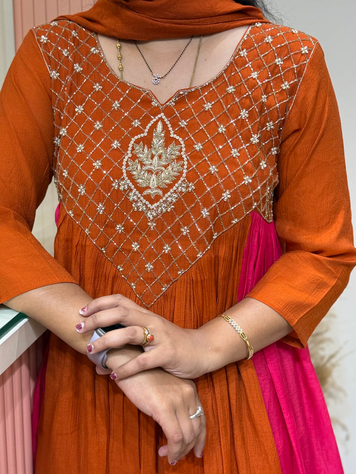 Coral Mul Chanderi with Cut Dana Work | R206