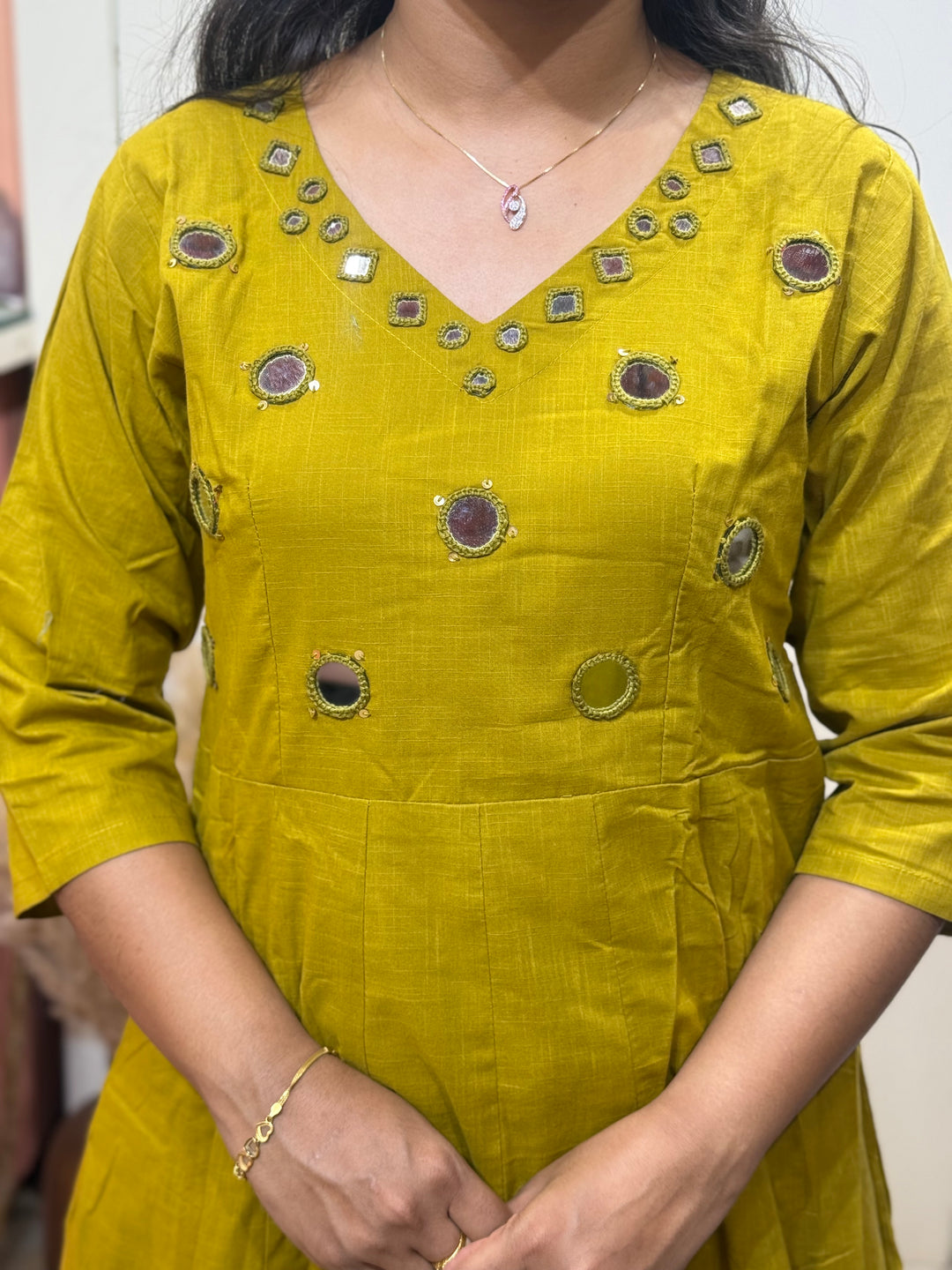 Pure Cotton Kali Pattern 2 Piece Set With Plazo Pant &amp; Real Mirror Work | R186