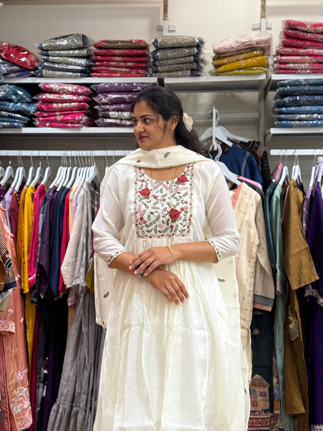 Mul Chanderi with Embroidery work at yoke part | Cotton Lining Available | R138