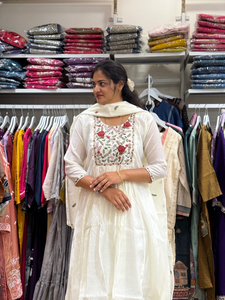 Mul Chanderi with Embroidery work at yoke part | Cotton Lining Available | R138