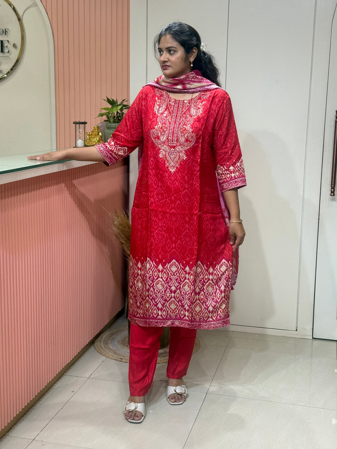 Tusser fabric with Ikkat design Collection (Cotton Lining )| R227