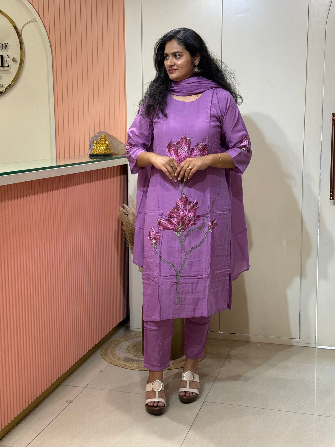 Brush Paint Mul Chanderi Collection With Cutdana Work | R209
