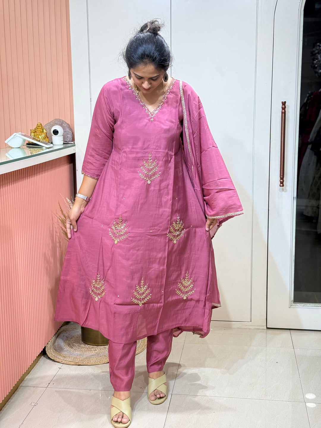 S Mul Chanderi 3 Pc Kurta Set | Semi Party Wear (New Arrivals )| R138