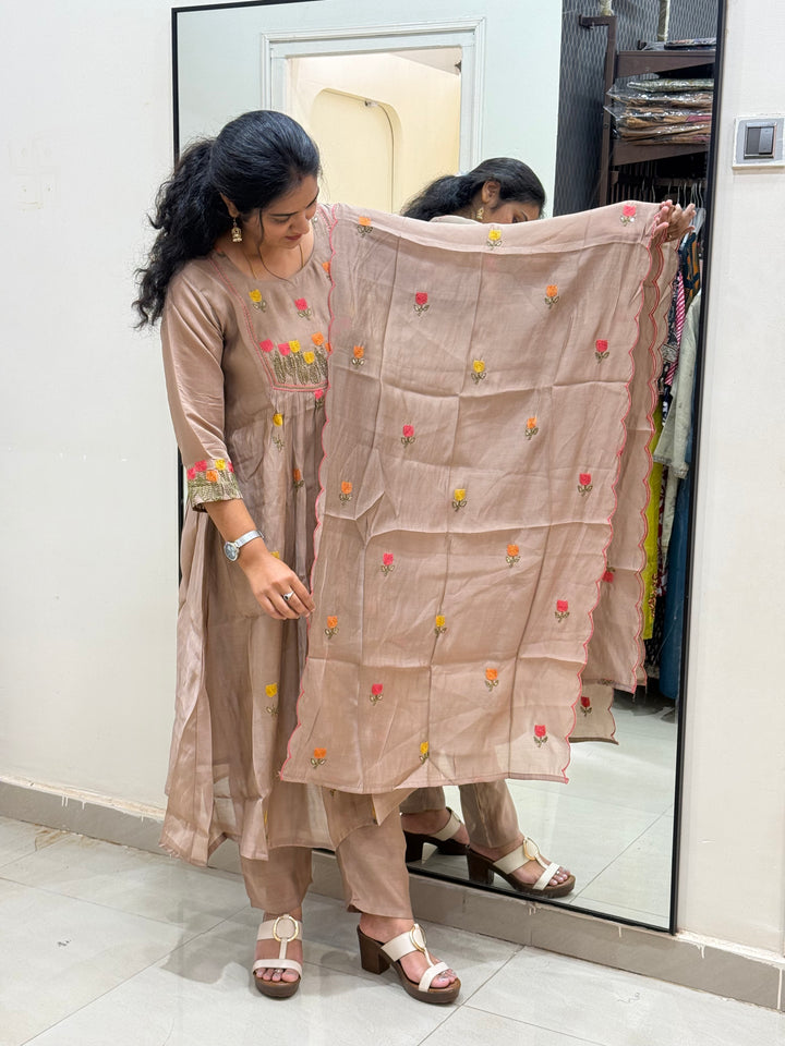 Mul Chanderi Embroidery Collection – Elegant Flare Pattern | R179
