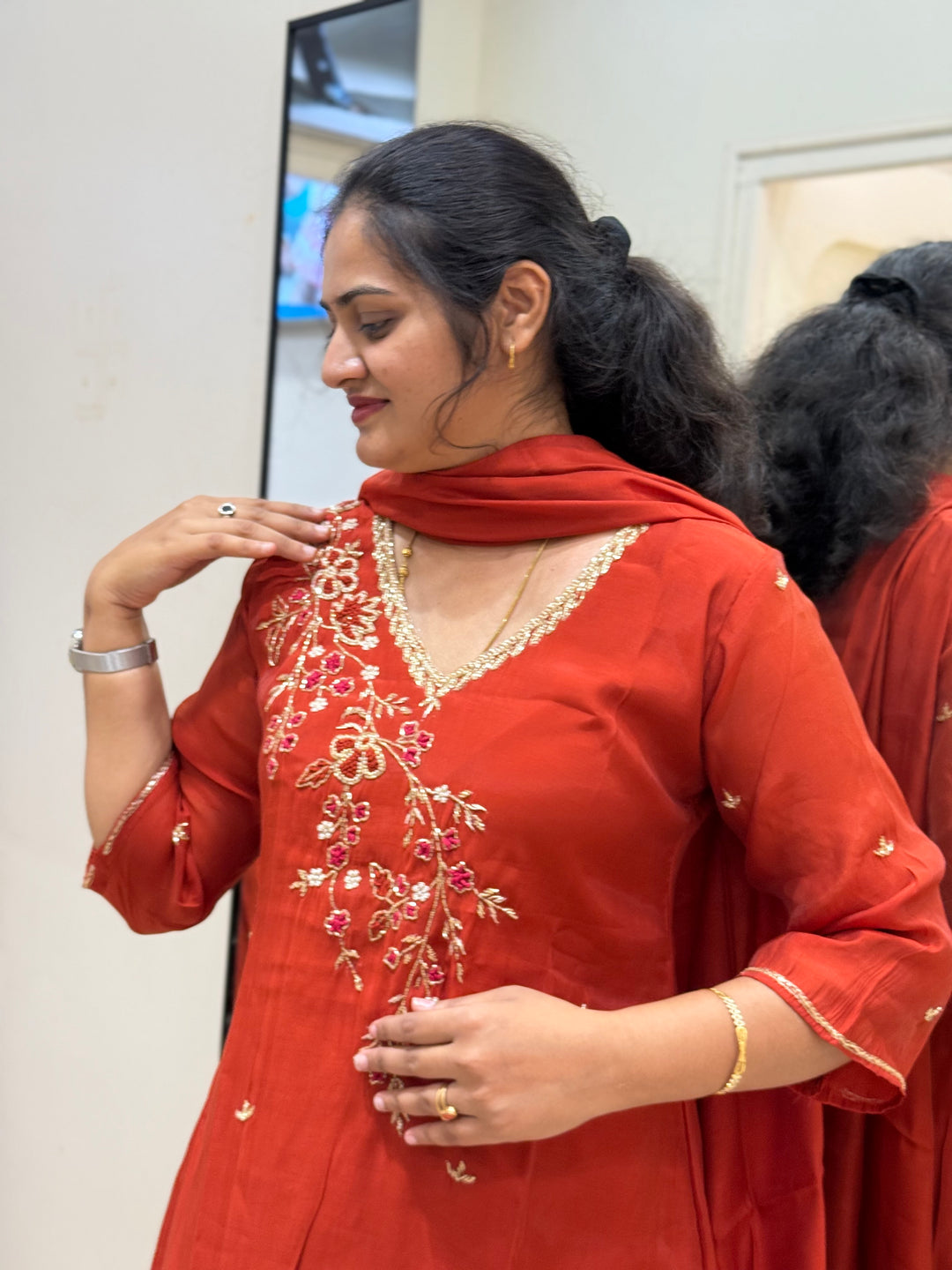 S Mul Chanderi 3 Pc Kurta Set | Semi Party Wear (New Arrivals )| R138