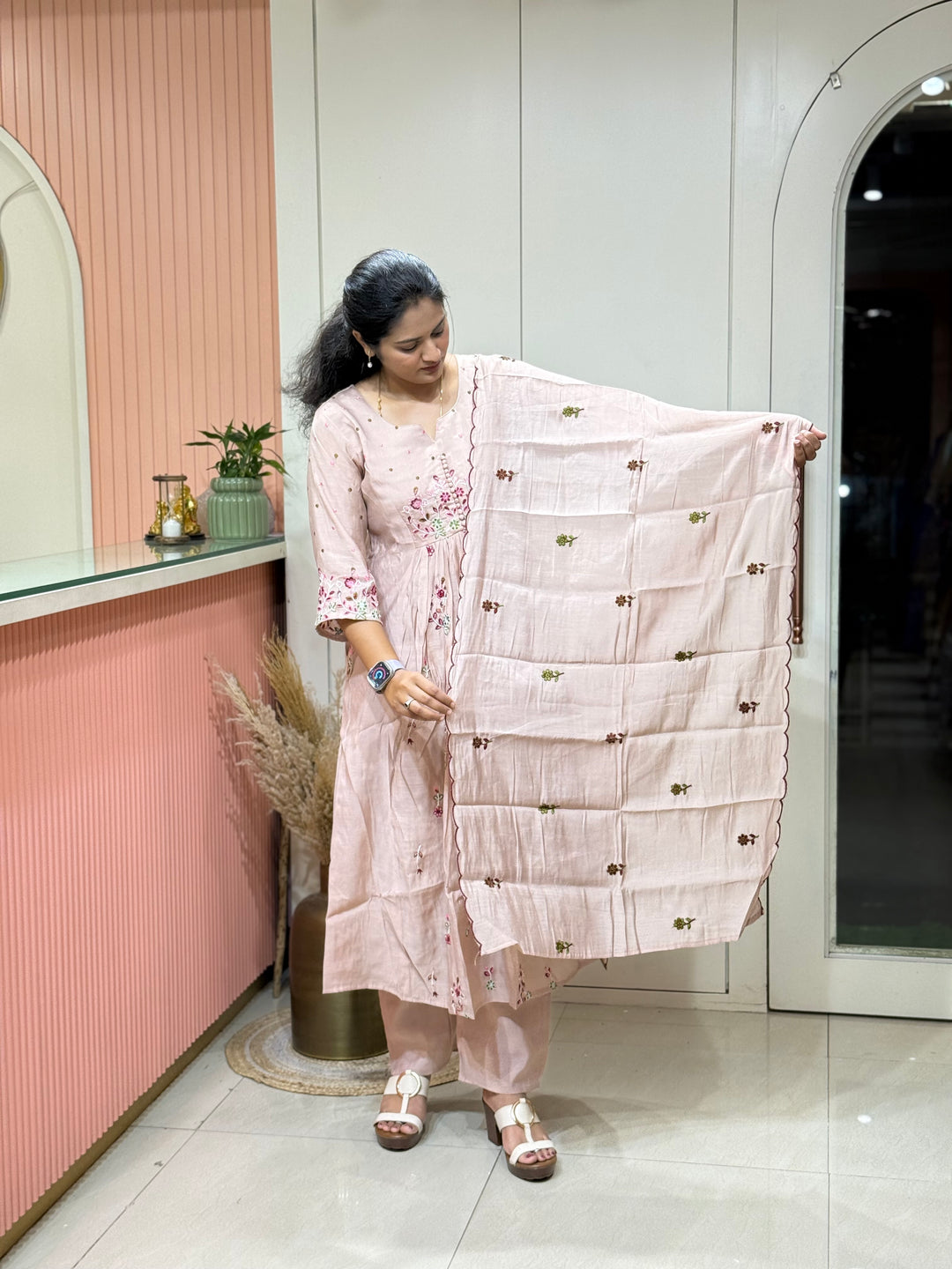 Mul Chanderi Collection with Embroidery work Both sides pockets | R208