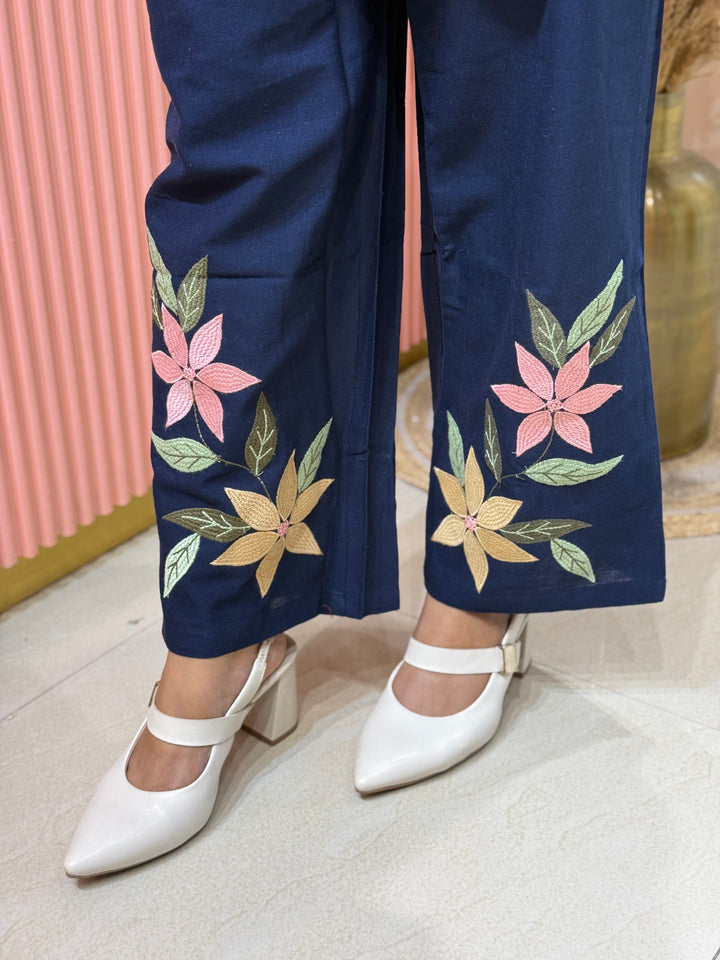 Khadi Cotton Embroidered Two-Piece Co-Ord Set | R167