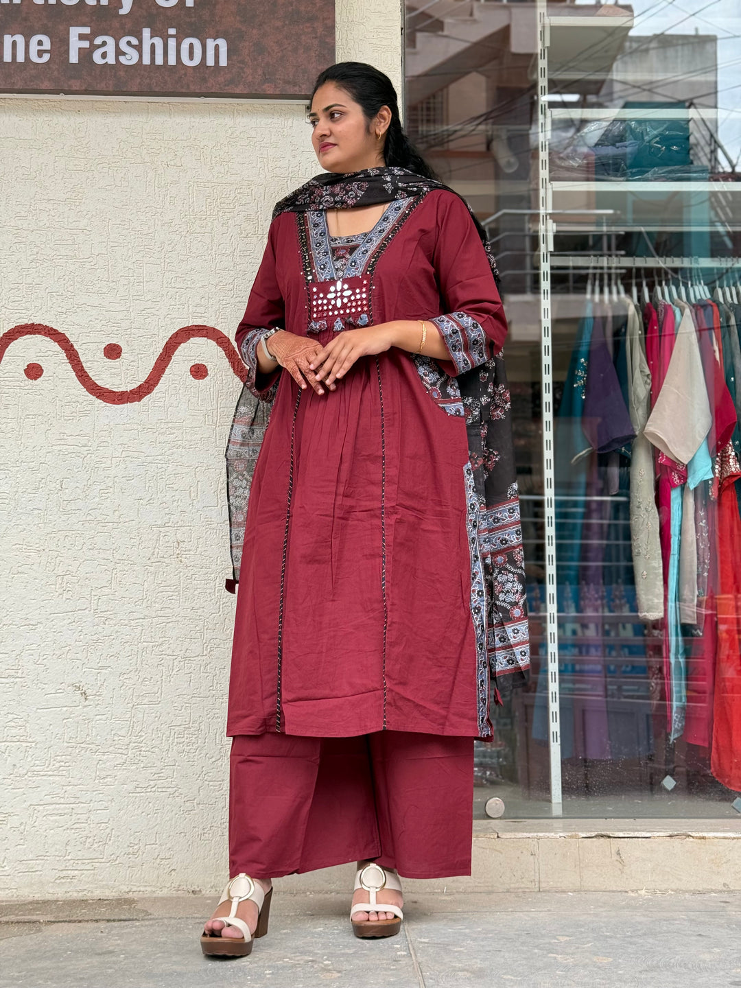 Cotton Yoke Pattern Collection – Real Mirror Work &amp; Pocket Patch | R173