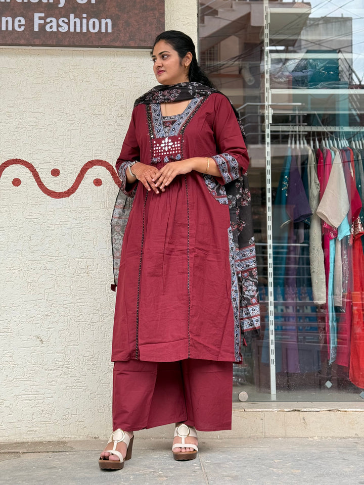 Cotton Yoke Pattern Collection – Real Mirror Work &amp; Pocket Patch | R173