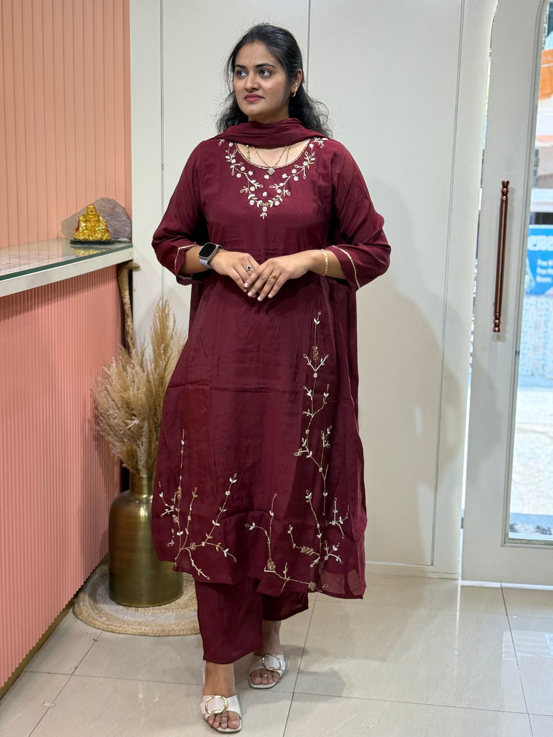 S Mul Chanderi 3 Pc Suit Collection Semi Party Wear| R138