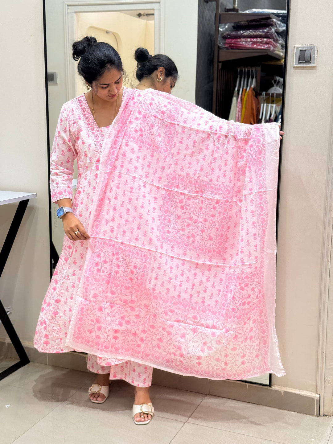 Cotton Dress with Cotton Lining – Summer Collection (White Base) | R113