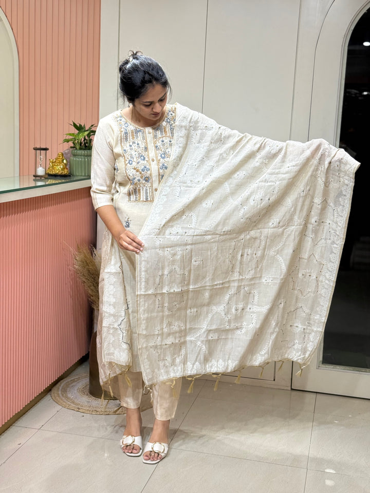 Pure Jamdani Collection with full Length Dupatta and Hand embroidery work (Cotton Lining )| R211