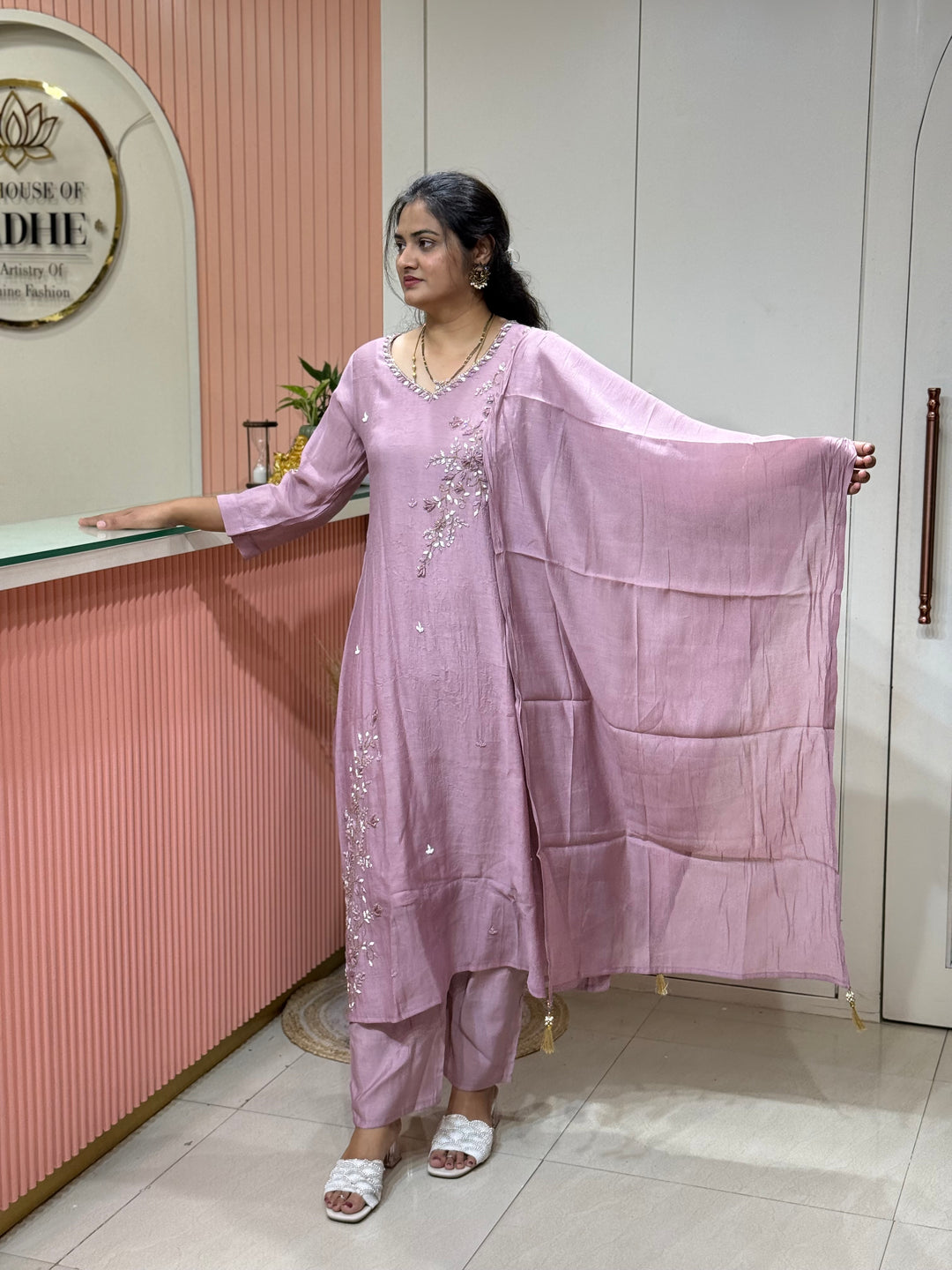 Coral Mul Chanderi Semi Party Collection | R214