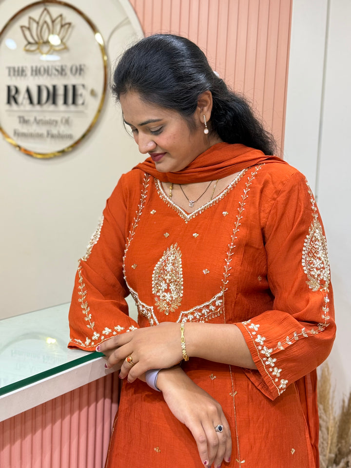 Coral Mul Chanderi with Cut Dana Work | R206