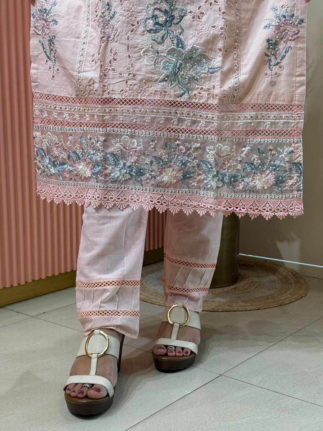 Premium Designer Schiffli 3-Piece Set with Kota Doria Dupatta | R221