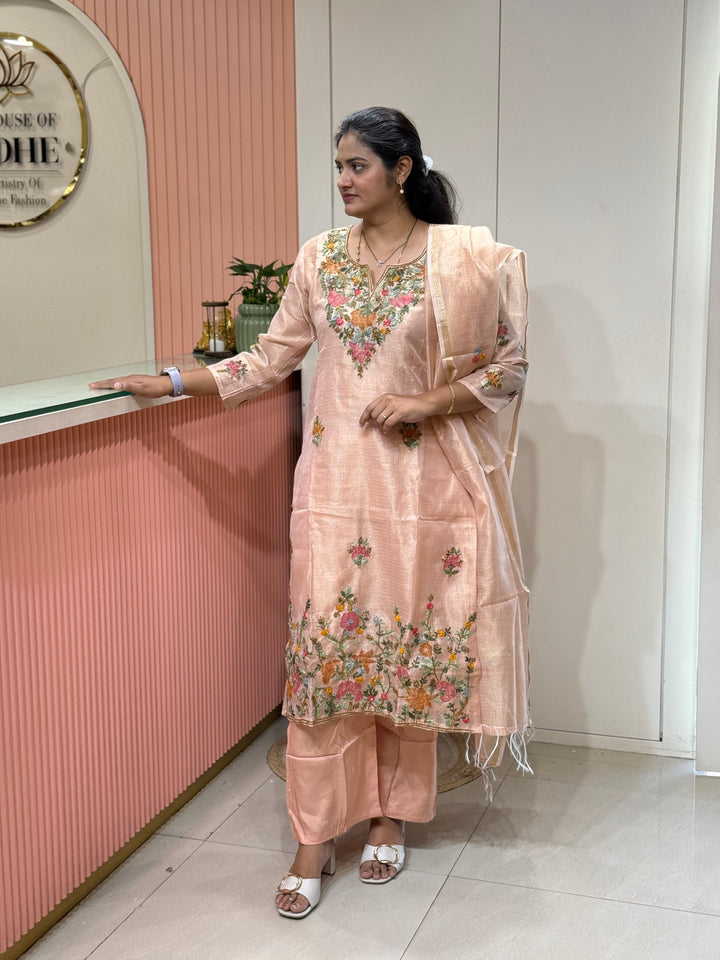 Zari Kota fabric with Hand Embroidery work (Cotton Lining) | R179