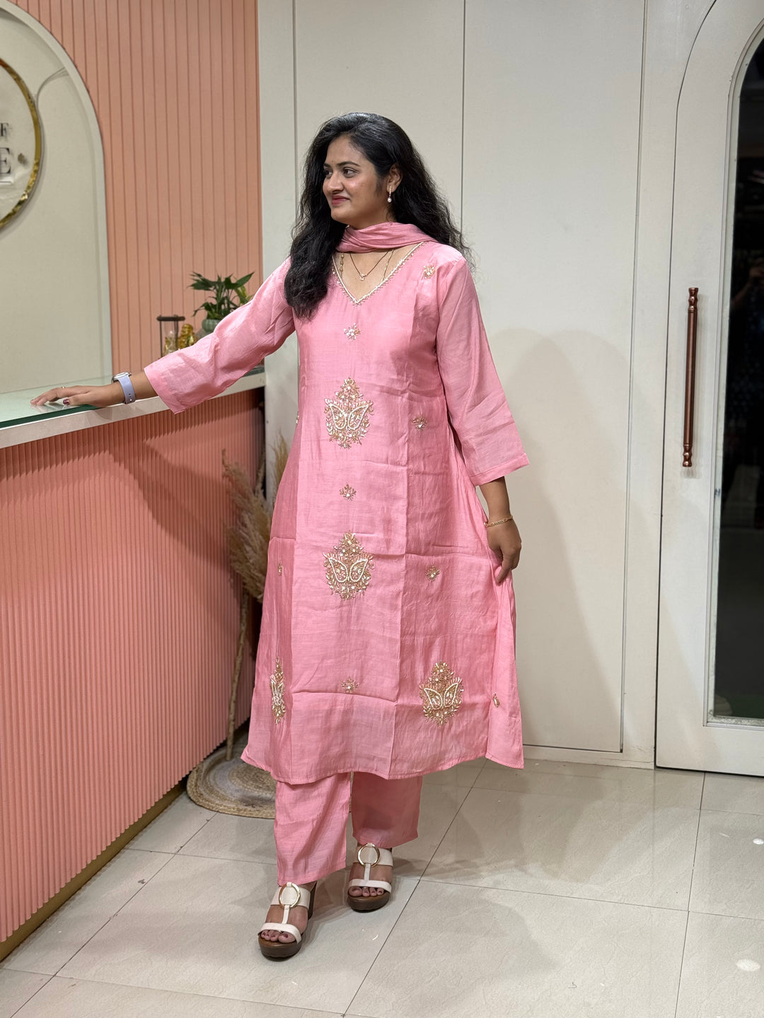 Mul Chanderi Collection Semi Party Wear (Cut Dana &amp; bead Work) A-Line Pattern | R214