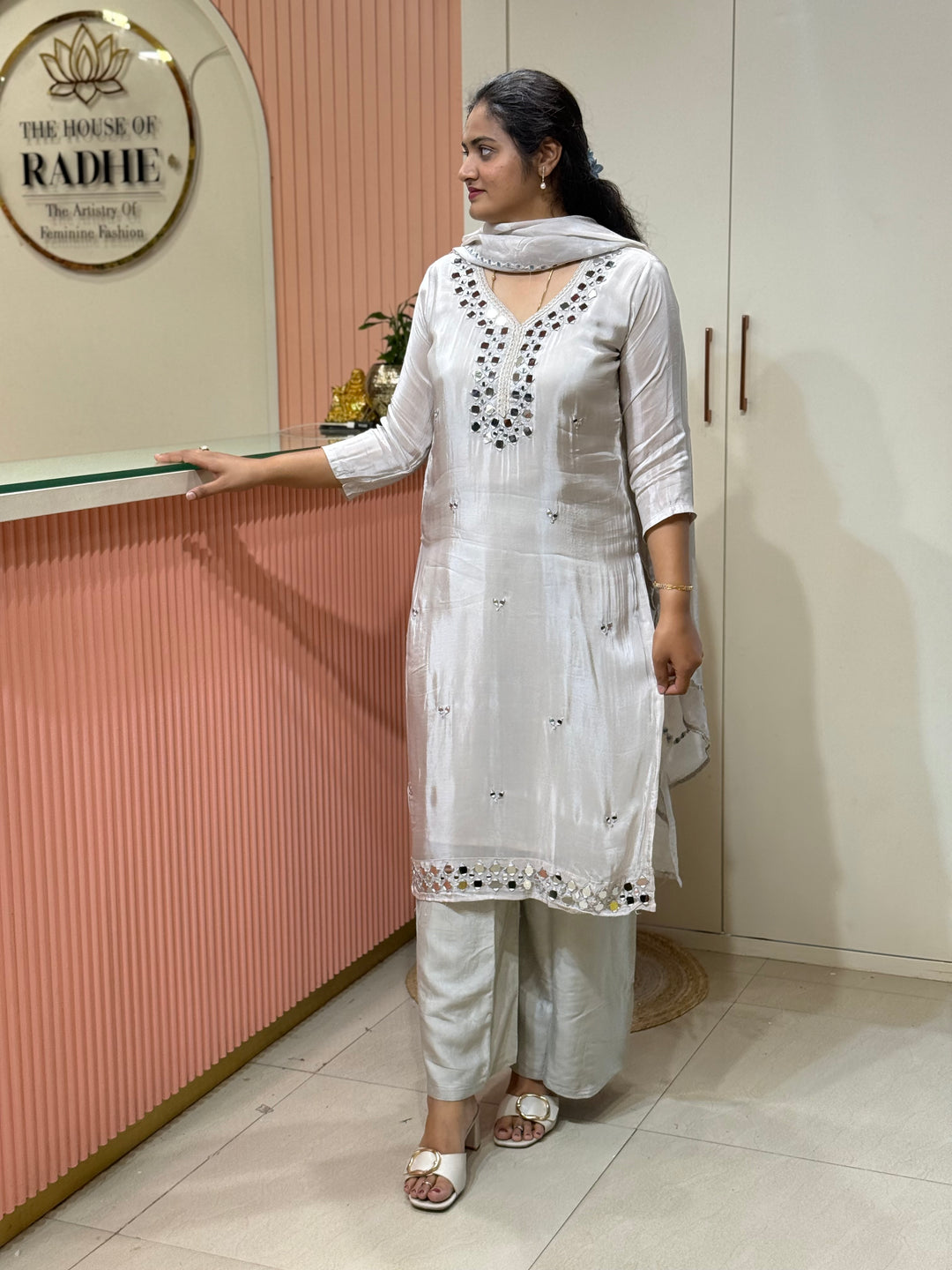 Pure HO Crepe Collection with Hand Real Mirror Work (Cotton Lining) | R221