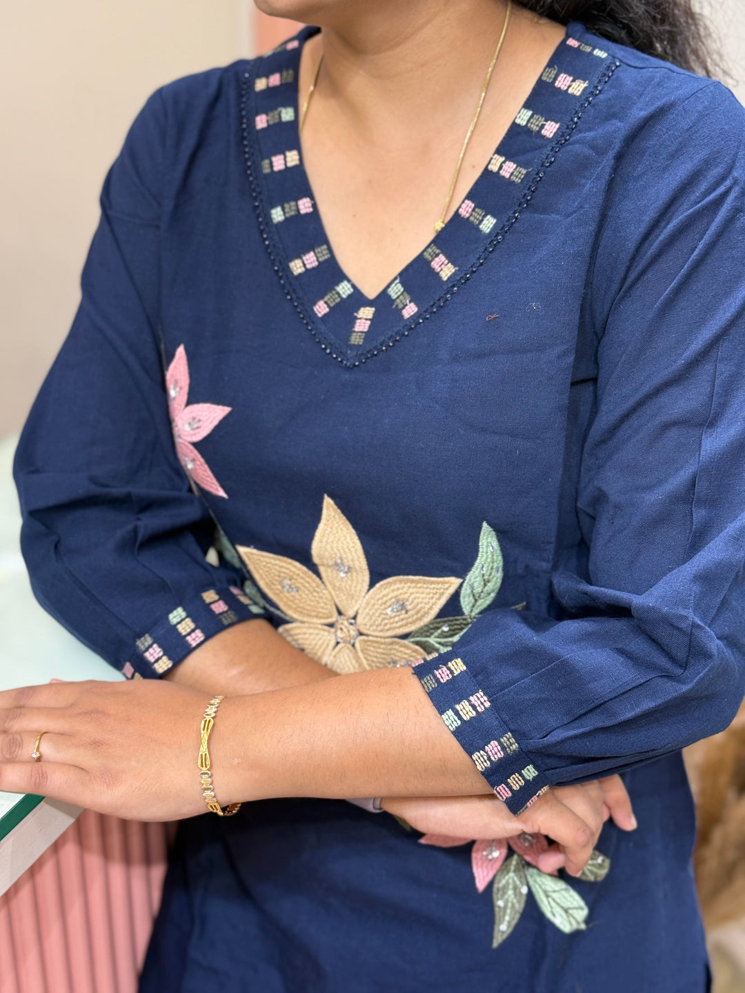 Khadi Cotton Embroidered Two-Piece Co-Ord Set | R167