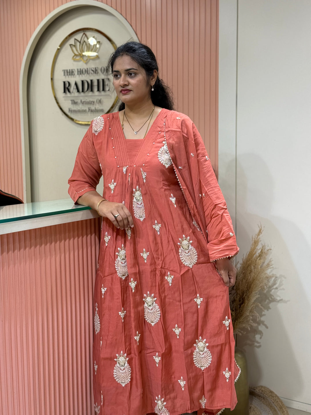 Pure Mul Chanderi handwork collection A Line Pattern | R229