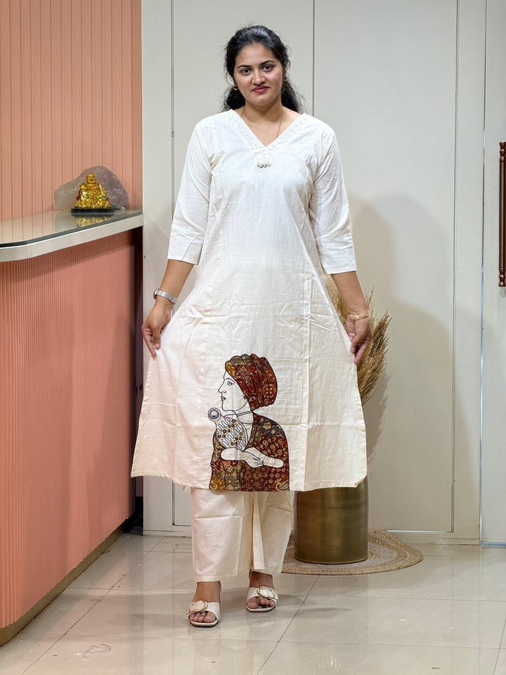 Khadi Cotton 2 Piece Set With Figure Work Daman Design | R137
