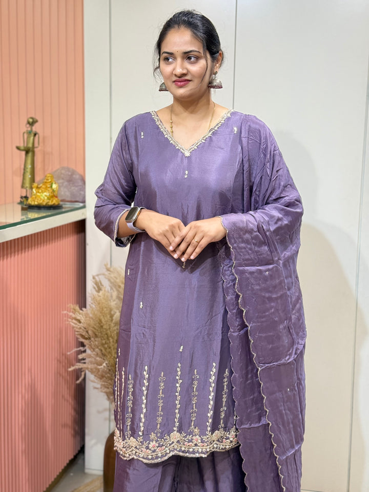 Premium Chinon Hand Embroidered 3 Pc Suit – RADHE32