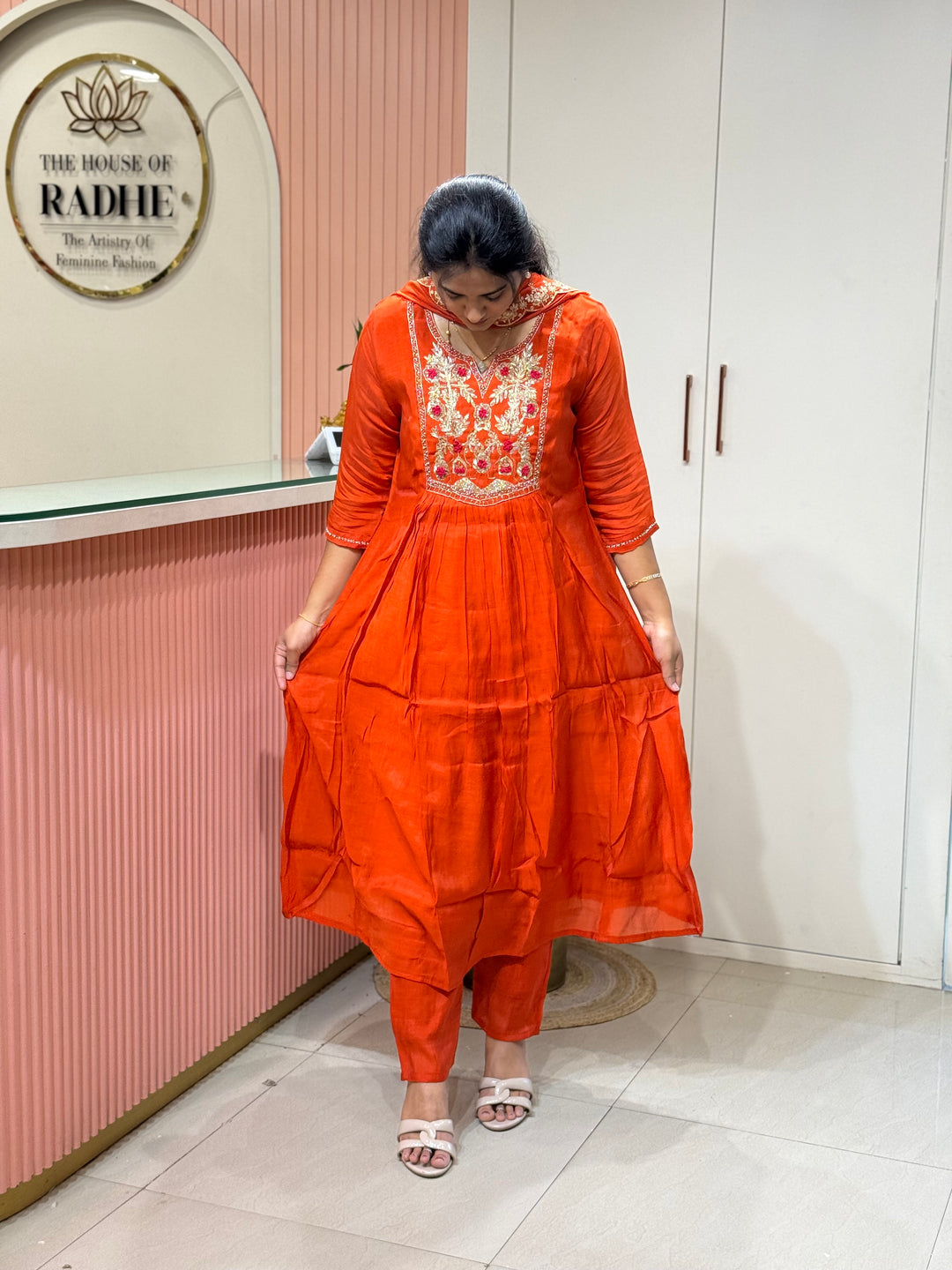 Premium Mul Chanderi Collection with Dupatta | Kali Pattern &amp; Handwork| R206
