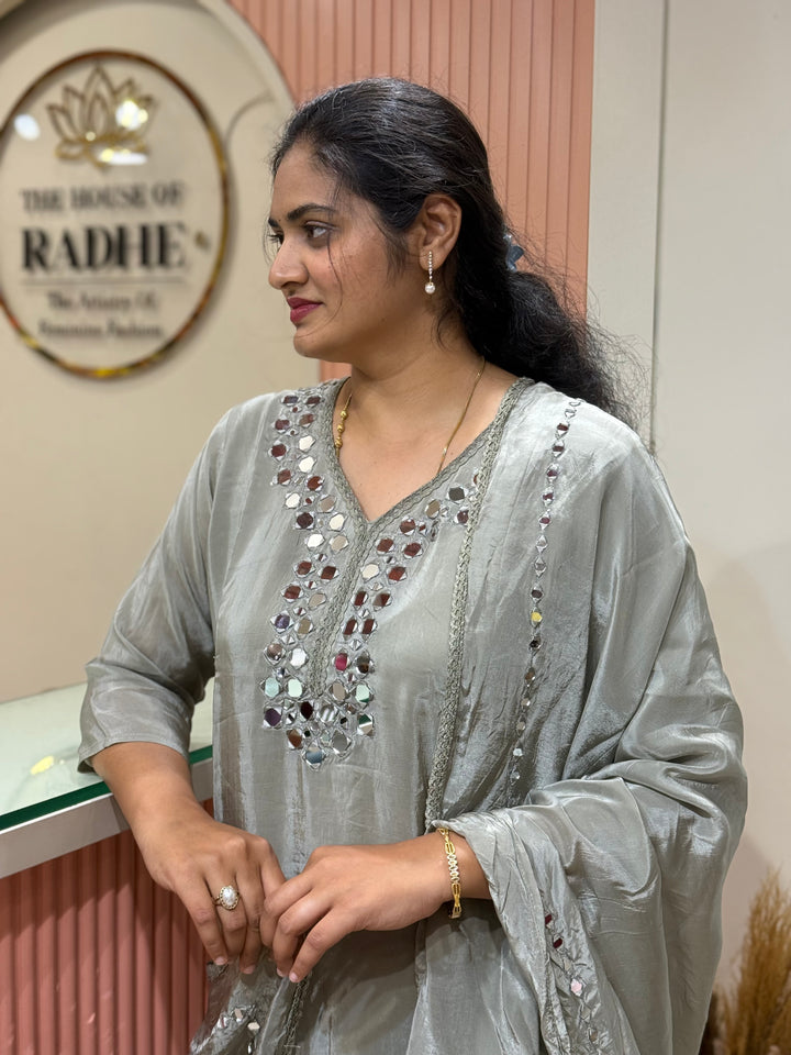 Pure HO Crepe Collection with Hand Real Mirror Work (Cotton Lining) | R221