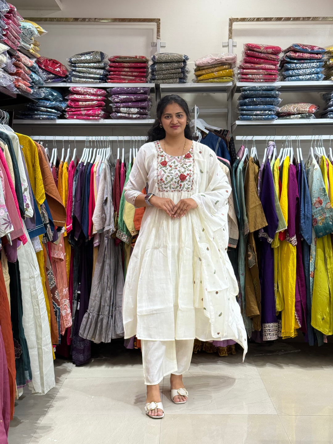 Mul Chanderi with Embroidery work at yoke part | Cotton Lining Available | R138