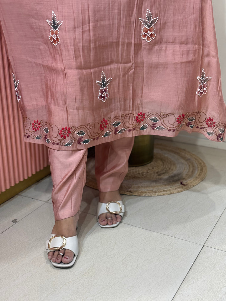 Mul Chanderi Collection with Hand Brush paint and Embroidery work (Cotton Lining) | R206