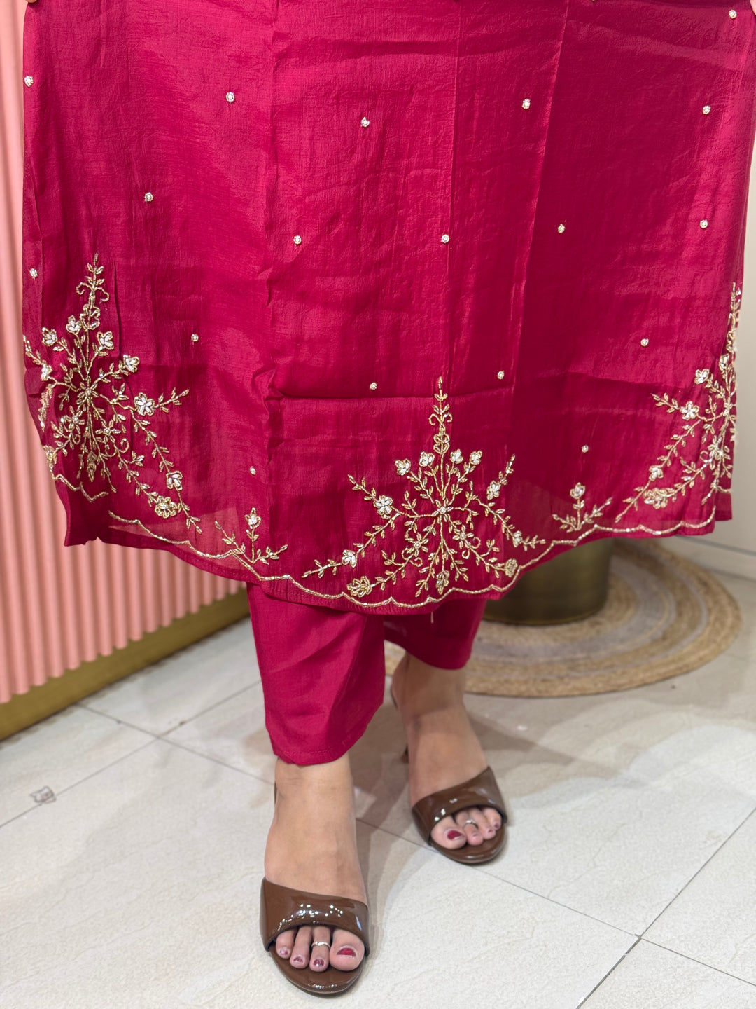 Coral Mul Chanderi semi Party Collection with Cut Dana Work (Restocked)| R206