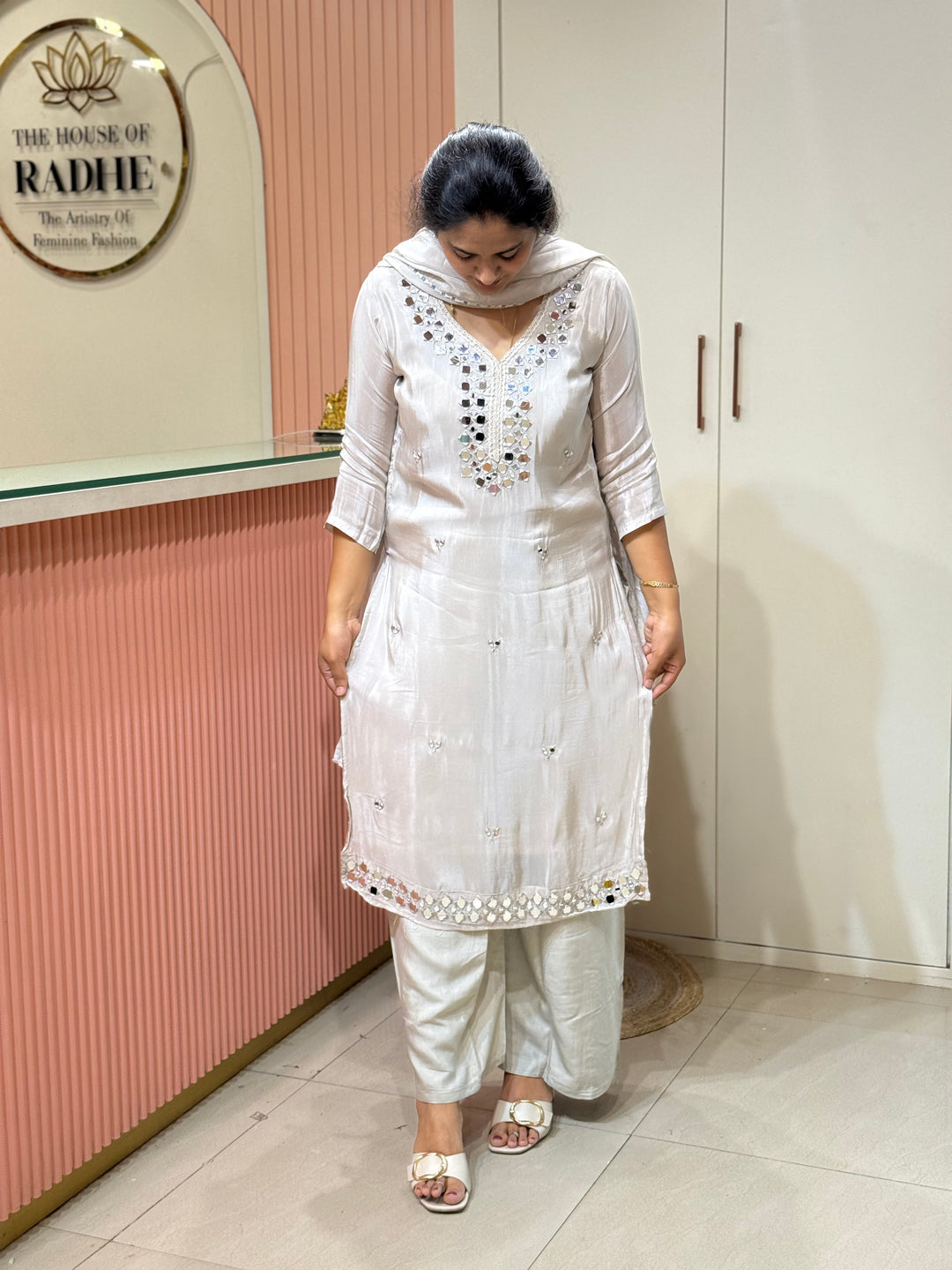 Pure HO Crepe Collection with Hand Real Mirror Work (Cotton Lining) | R221