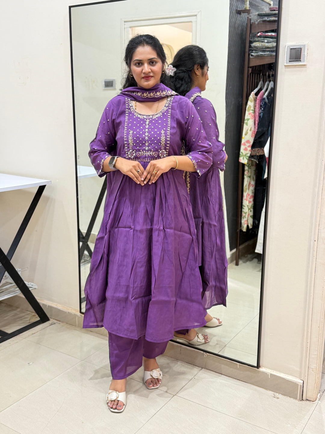 S Mul Chanderi 3 pcs Kurta Semi Party Wear(New Arrivals)| R202