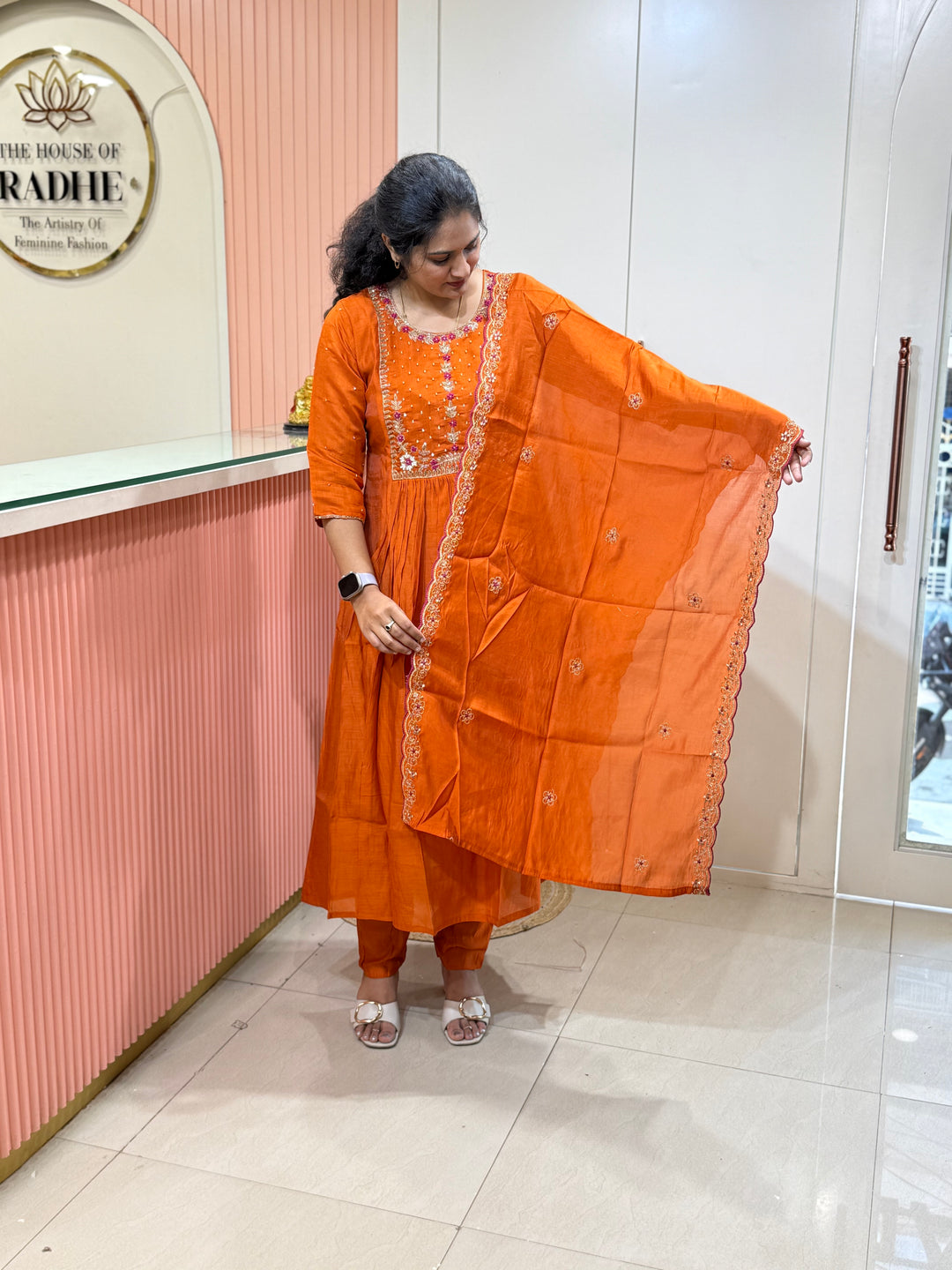 S Mul Chanderi 3 pcs Kurta Semi Party Wear(New Arrivals)| R202