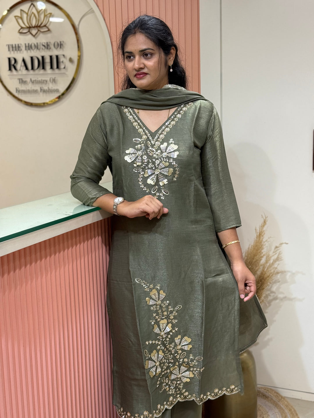 Roman Glass Fabric with beautiful work| R116